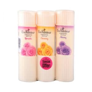 Enchanteur Perfumed Talc Fragrance Powder Assorted Flavor Alluring, Charming & Romantic (Pack of 3 x 125g)