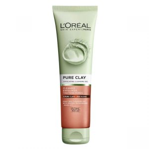L'Oreal Paris Pure Clay Exfoliating Gel Wash Cleanser, Exfoliates Brightens 3 Pure Clays + Red Algae 150ml