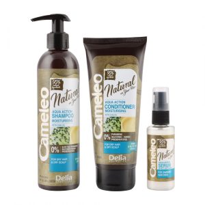 Cameleo Delia Cosmetics Natural On Hair Aqua Action Conditioner Moisturising With Chia Oil 200ml + Aqua Action Shampoo Moisturising 250ml + Aqua Action Serum 55ml Personal Care Set