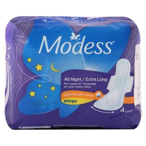Modess All Night Extra Long Cottony Soft Cover Wings 4 Pads