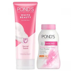 Pond's White Beauty Spot-less Glow Facial Foam 100g + Pond's Angel Face Pinkish White Glow Face Powder 50g