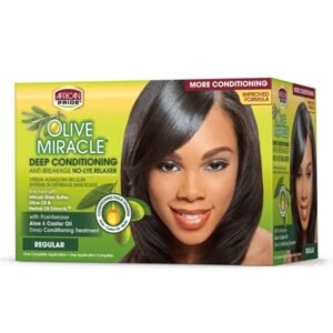 African Pride Olive Miracle Anti-Breakage Formula & Deep Conditioning No-Lye Relaxer Regular